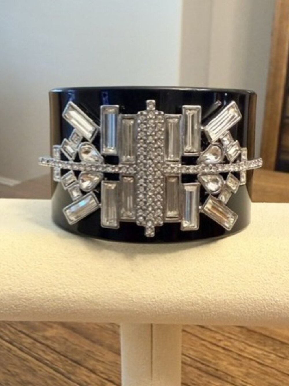 Lia Sophia Black Enamel Crystal Cuff Bracelet